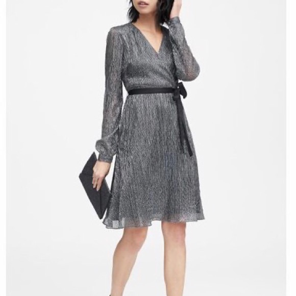 Banana Republic Pleated Faux-Wrap Metallic Dress - Picture 7 of 8